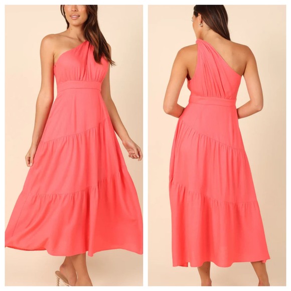 Petal & Pup Dresses & Skirts - Elegant Coral One-Shoulder Dress